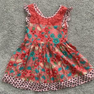 Matilda Jane Coral and Teal Lace Dress Sz 4